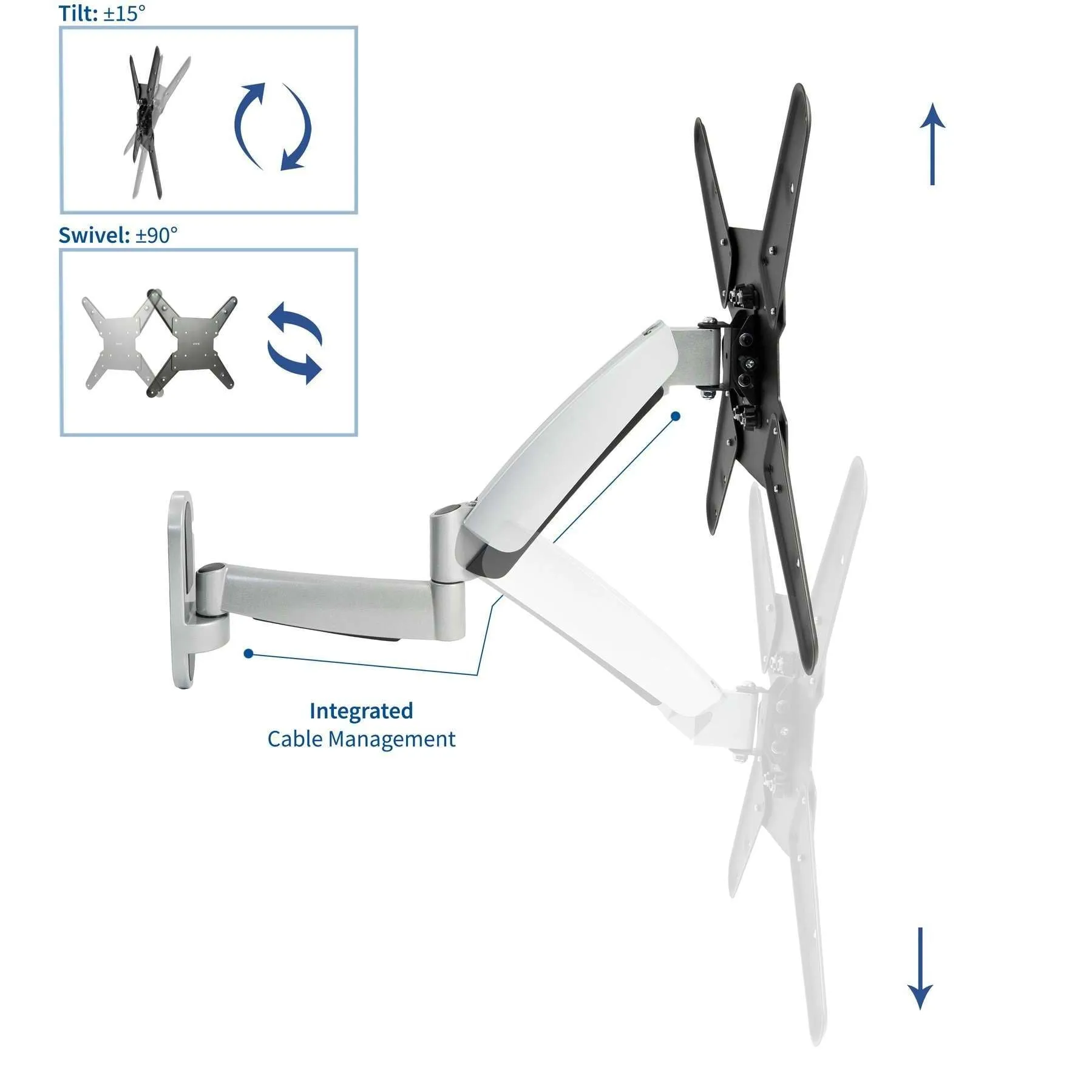 VIVO Silver Pneumatic Arm Wall Mount for 26" to 55" TVs, MOUNT-VW03G, -VW04G