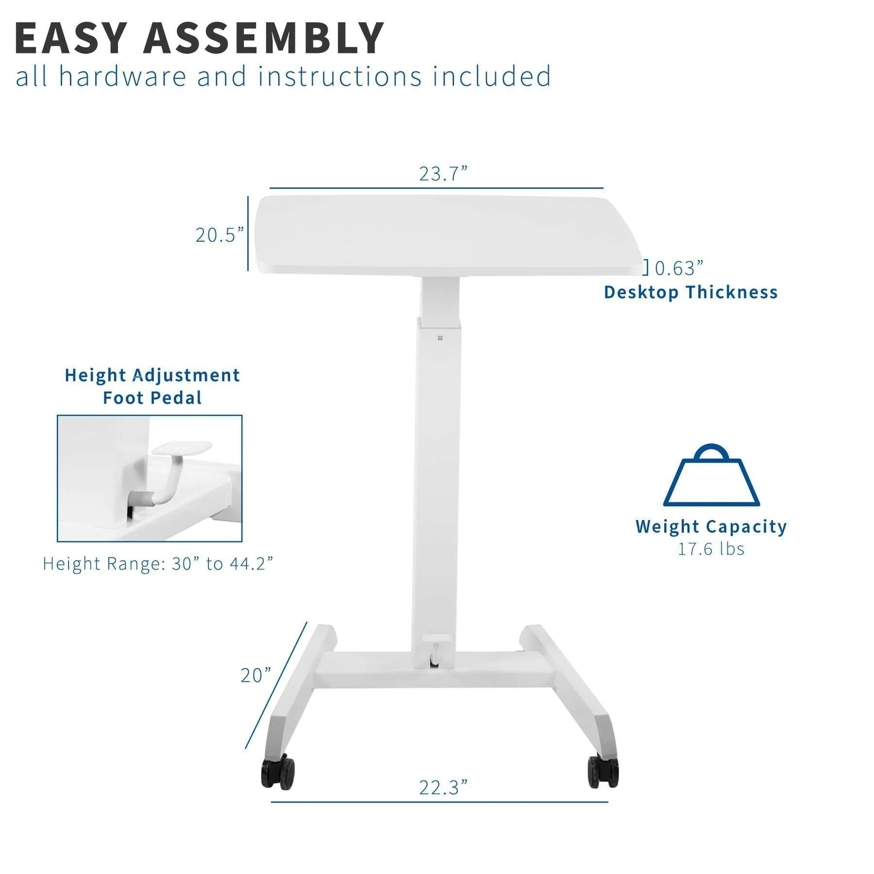 VIVO White 24" Pneumatic Mobile Workstation, CART-V00LW