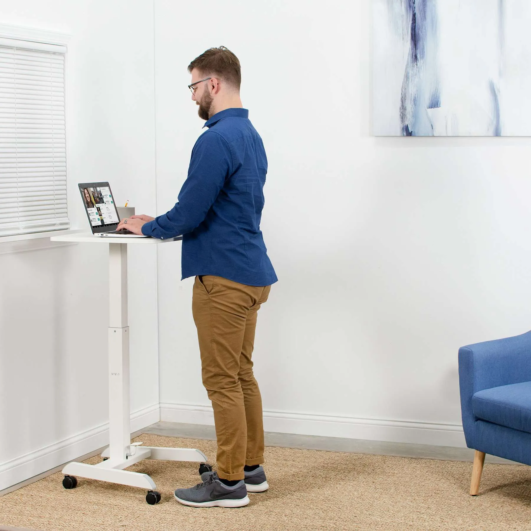 VIVO White 24" Pneumatic Mobile Workstation, CART-V00LW