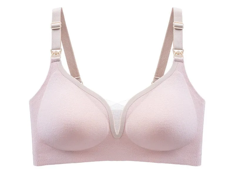 Warm and thickened nursing bra, short push-up, wire-free top buckle, pregnancy and lactation maternity bra, autumn and winter style