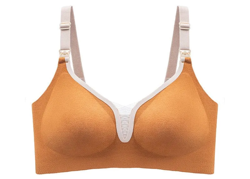Warm and thickened nursing bra, short push-up, wire-free top buckle, pregnancy and lactation maternity bra, autumn and winter style