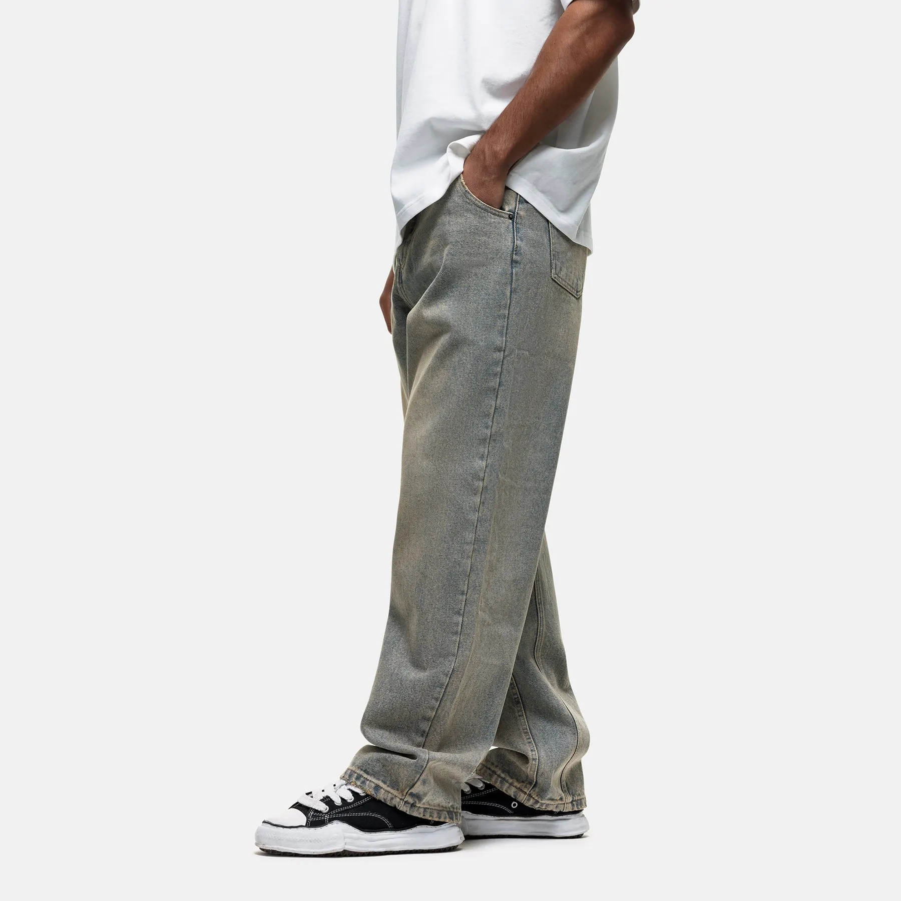 Washed Sand Blue Baggy Denim Jean