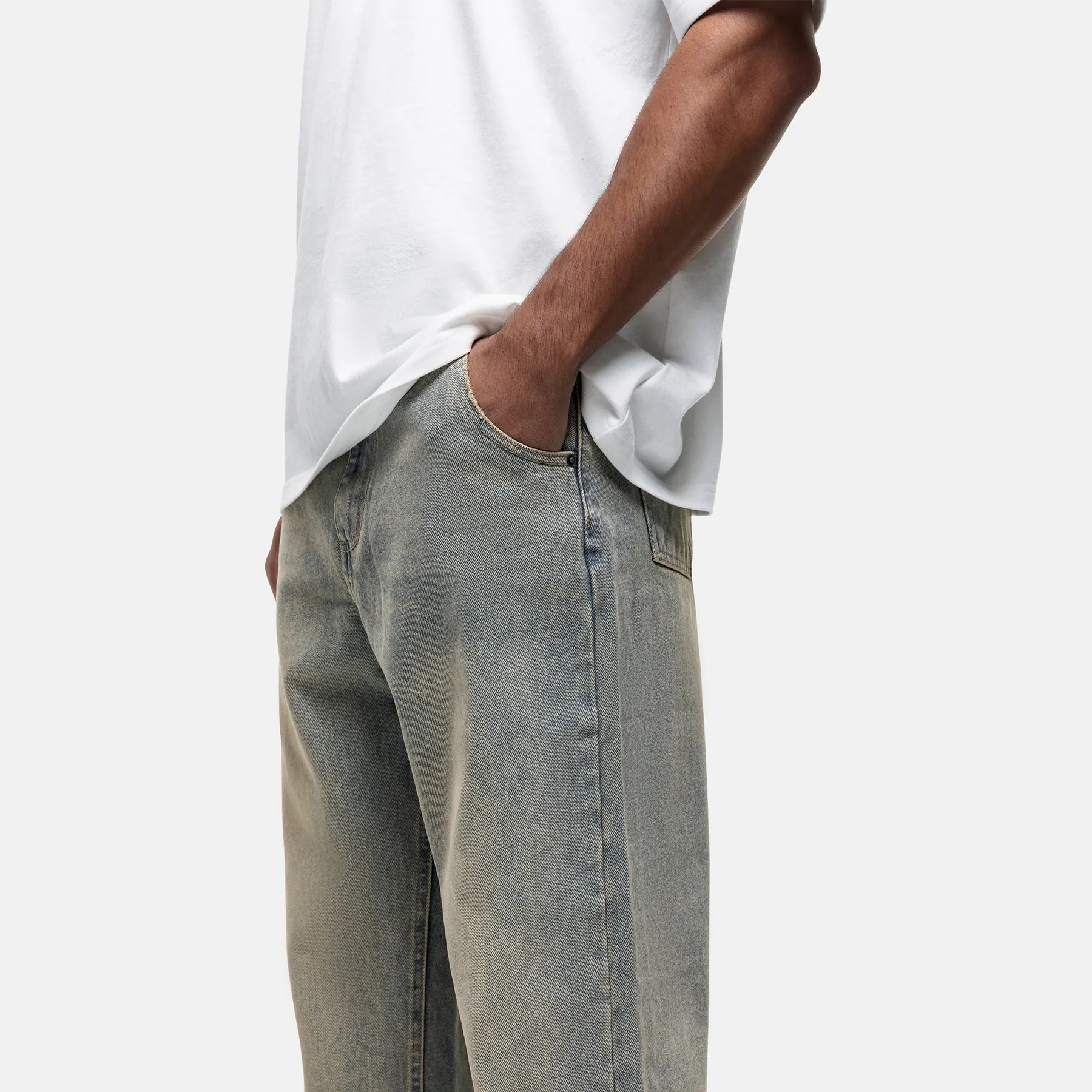 Washed Sand Blue Baggy Denim Jean