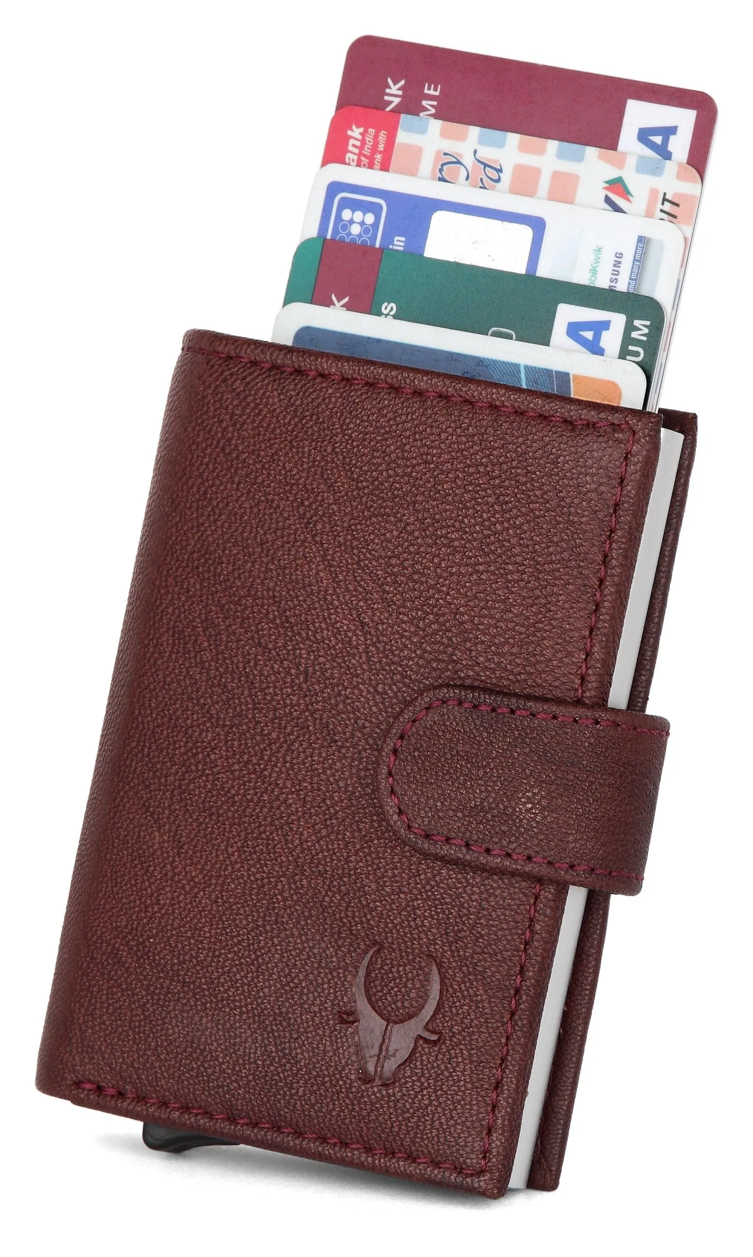 WildHorn® RFID Protected Unisex Genuine Leather Card Holder (Bombay Brown)