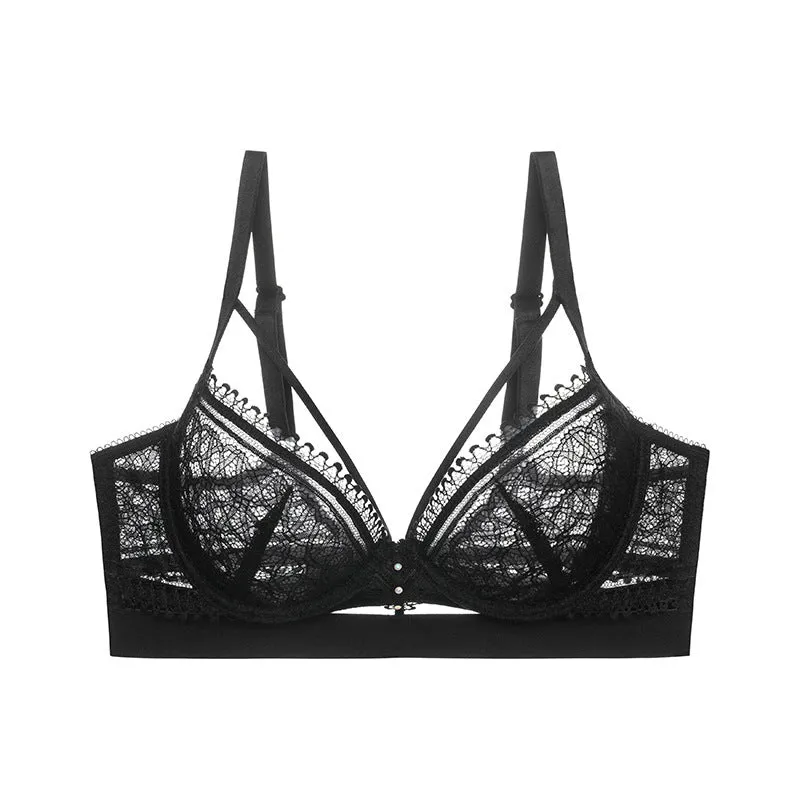 Women French bra, ultra-thin, big breasts, sexy, thin, hollow, breast-retracting, lace, beautiful back, beautiful breasts underwear