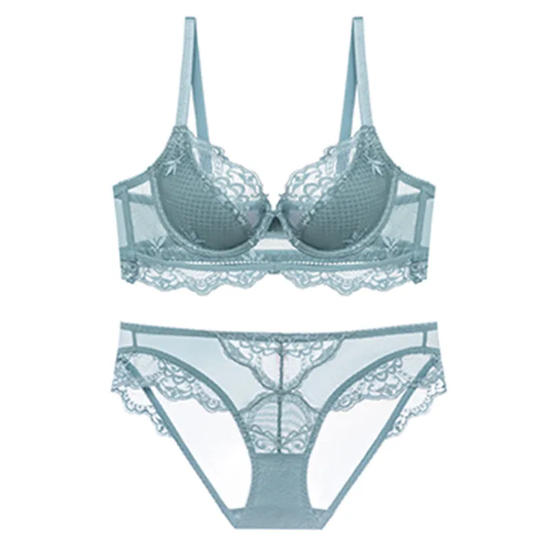 Women lace push-up side breast collection pure desire female small breast push-up thin bra underwear set
