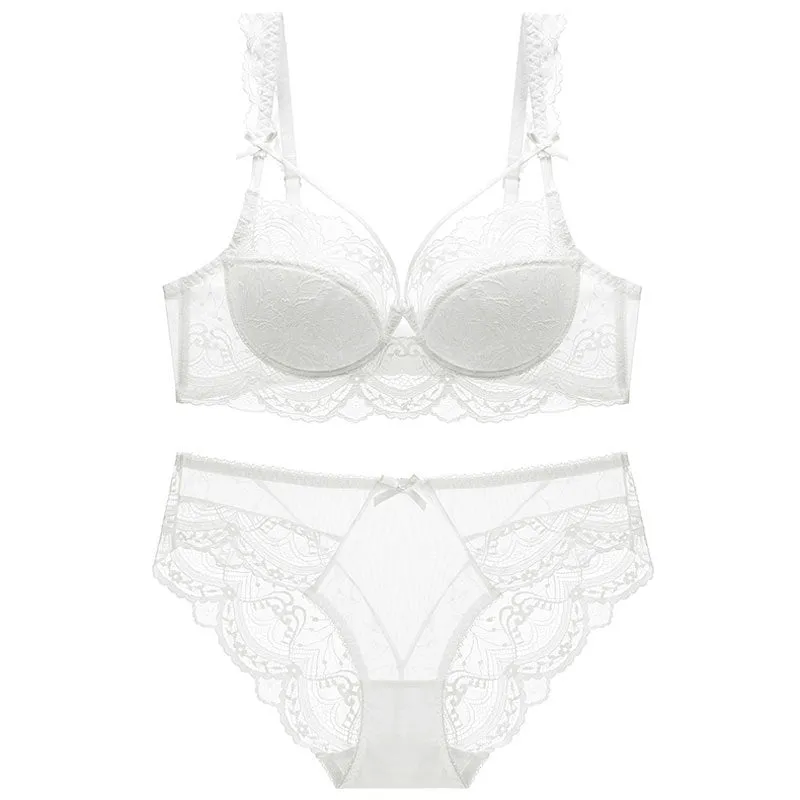 Women sexy underwear lace push-up large size thin bra big breasts showing small beautiful breasts bra set for women