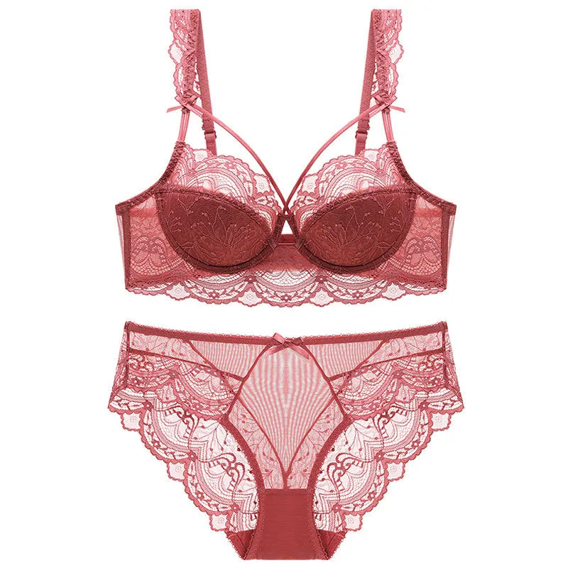 Women sexy underwear lace push-up large size thin bra big breasts showing small beautiful breasts bra set for women