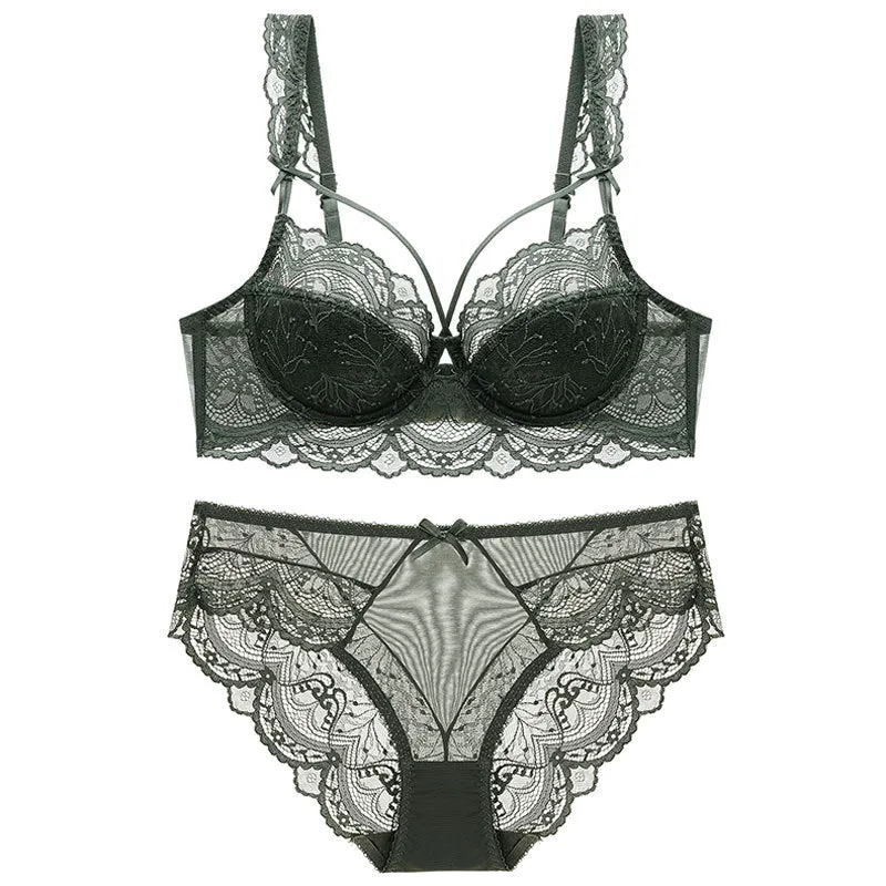 Women sexy underwear lace push-up large size thin bra big breasts showing small beautiful breasts bra set for women