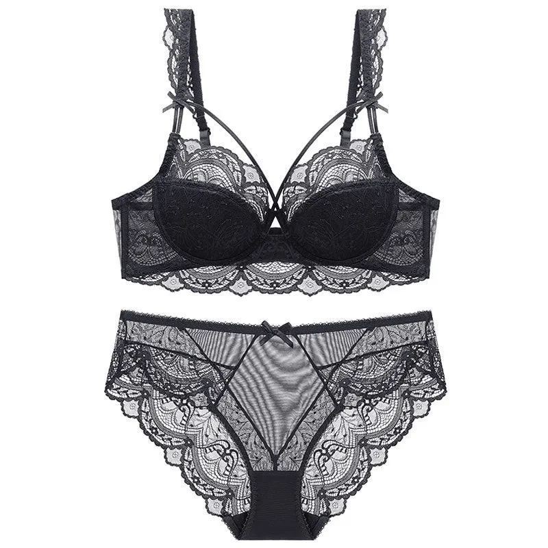 Women sexy underwear lace push-up large size thin bra big breasts showing small beautiful breasts bra set for women