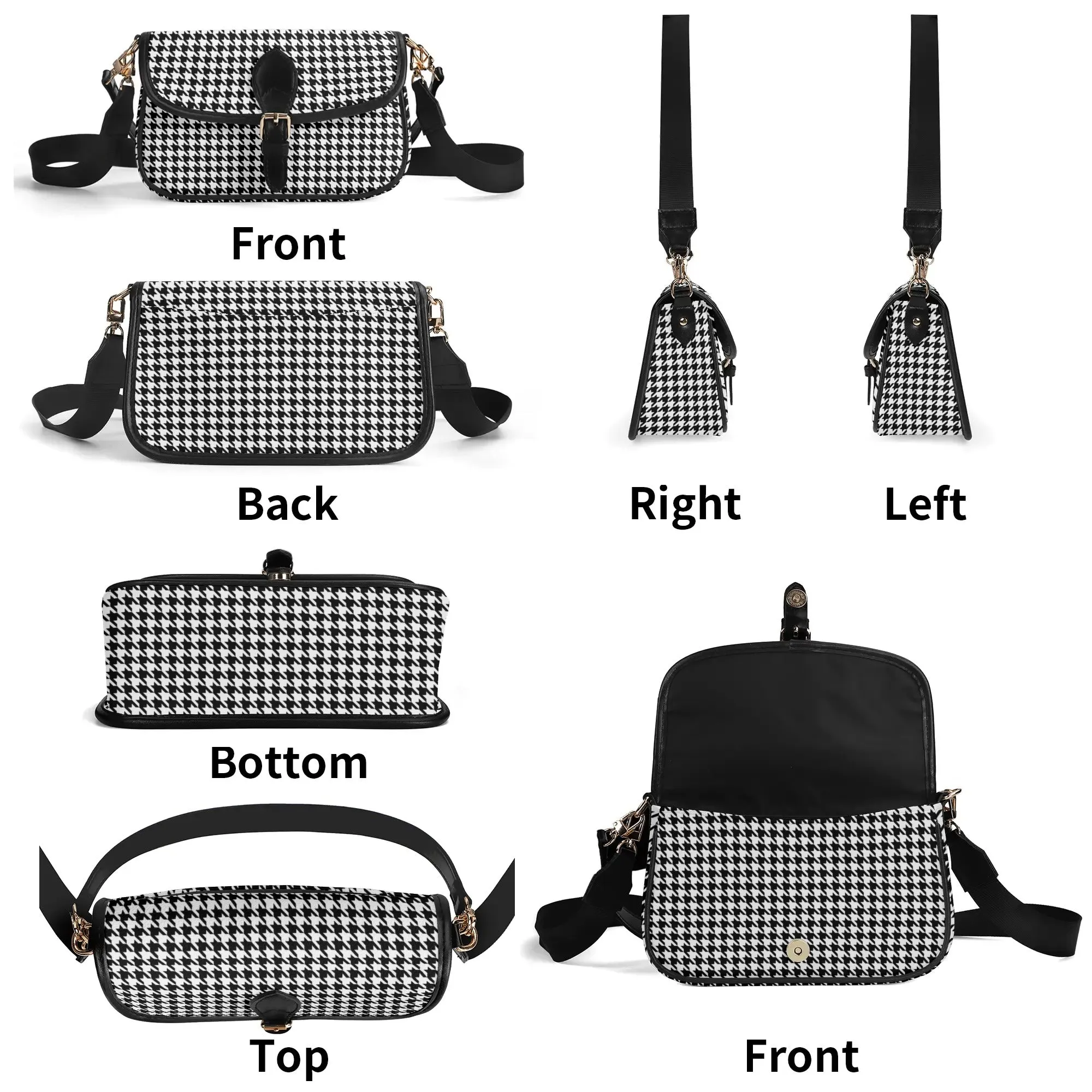 Women's Black Houndstooth Handbag, Houndstooth Purse, Vintage inspired handbag, Vintage Houndstooth Bag, Black and White Purse