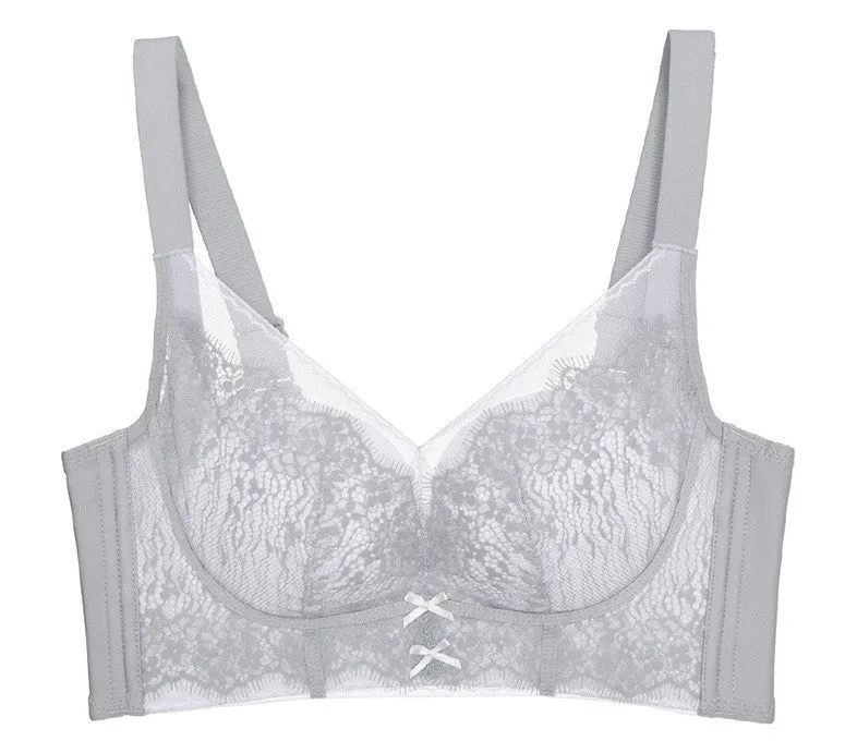 Women's underwear without steel ring, adjustable shape, sexy lace, small chest push-up bra, medium-thick cup, side-collecting breast bra
