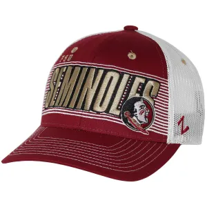 Zephyr FSU Seminoles/Seminole Logo Adjustable Trucker Cap - Garnet/White